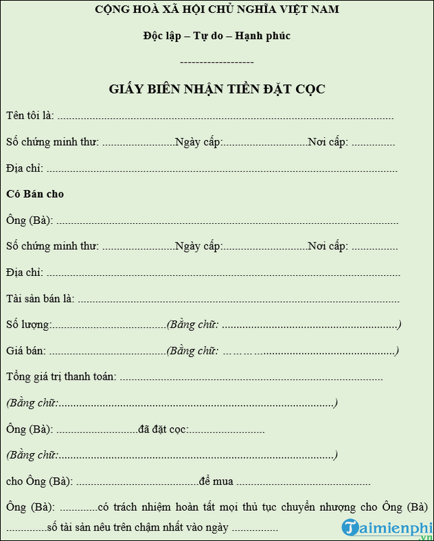 Hạch toán tiền đặt cọc