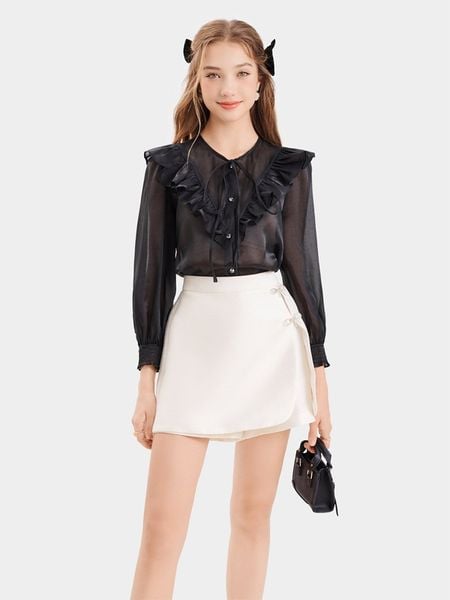 Áo sơ mi sheer phối bèo tay dài