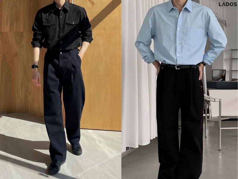 Outfit sơ mi và quần jean đen cho nam