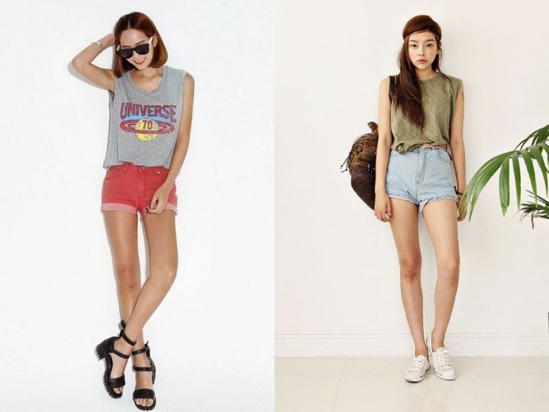 Áo tank top phối quần short jeans