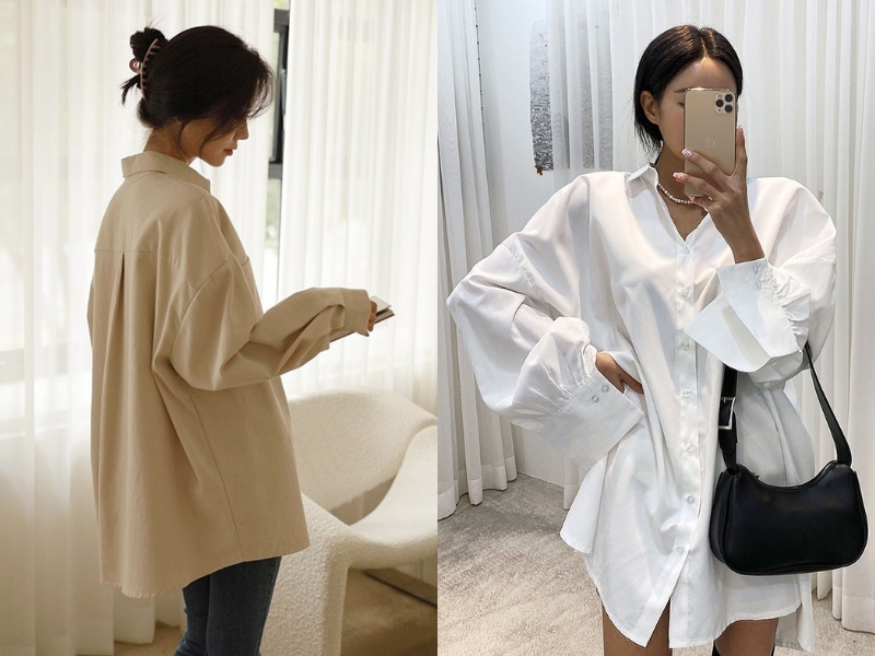 Áo sơ mi form rộng nữ