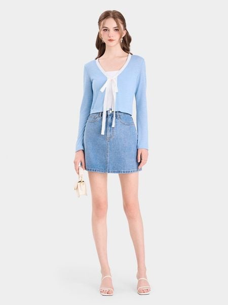 Áo cardigan viền thắt nơ ngọt ngào