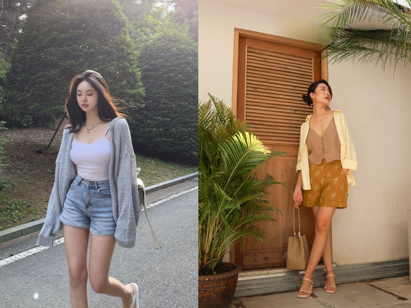 Trẻ trung với áo hai dây, cardigan và quần short