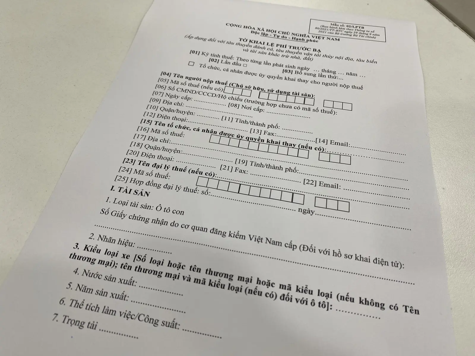 Minh họa lệ phí trước bạ