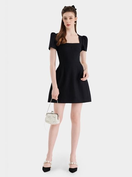 Đầm mini form A cổ vuông tay ngắn