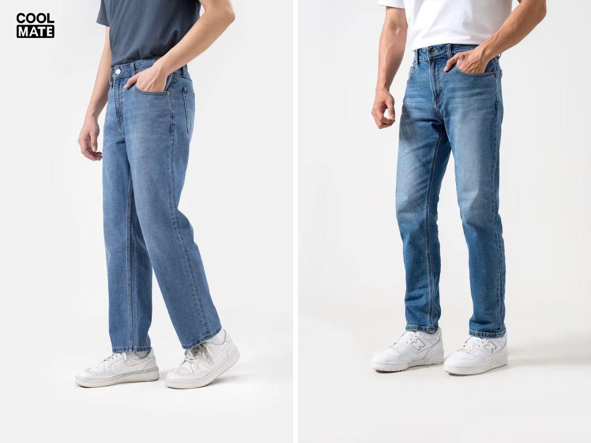 Quần jeans xanh đậm phối mùa đông dễ mặc