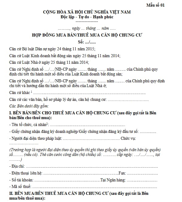 Hợp đồng mua căn hộ