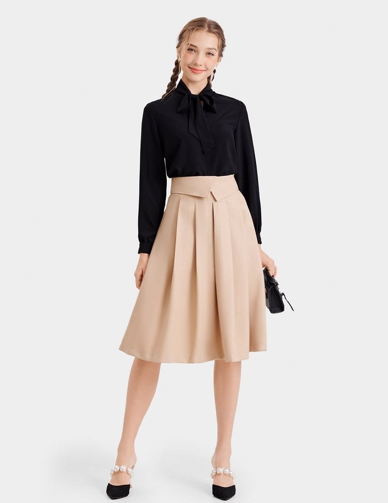 Váy midi xếp ly lưng gập