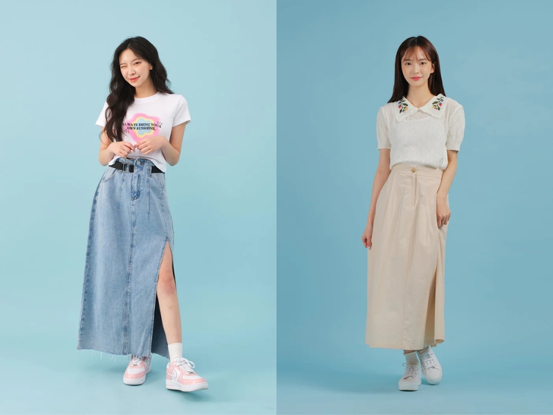 váy dài xẻ cạp cao