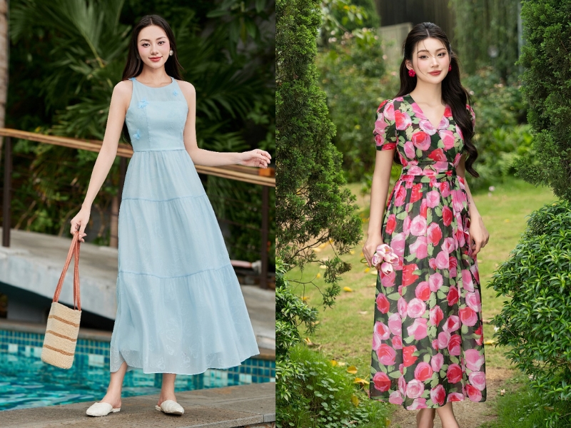 Đầm maxi dáng dài cho ngày thu