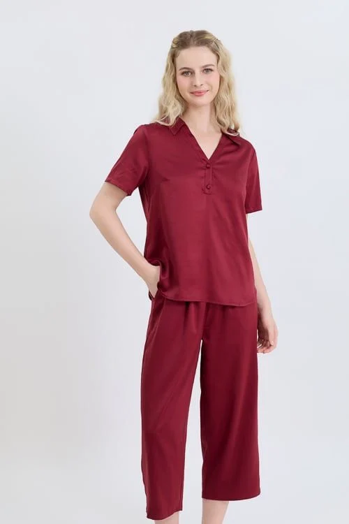 Bộ lửng satin cổ sơ mi thanh lịch