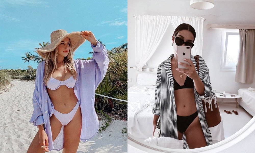Bikini với áo sơ mi oversize đi biển