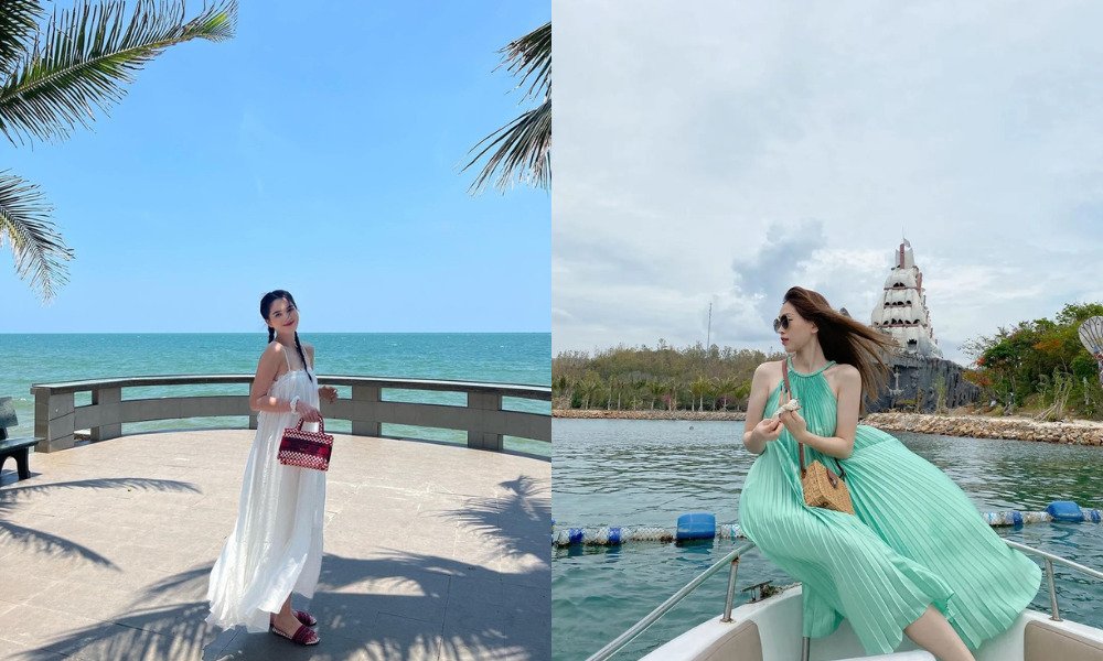 Đầm maxi đi biển bay nhẹ trong gió