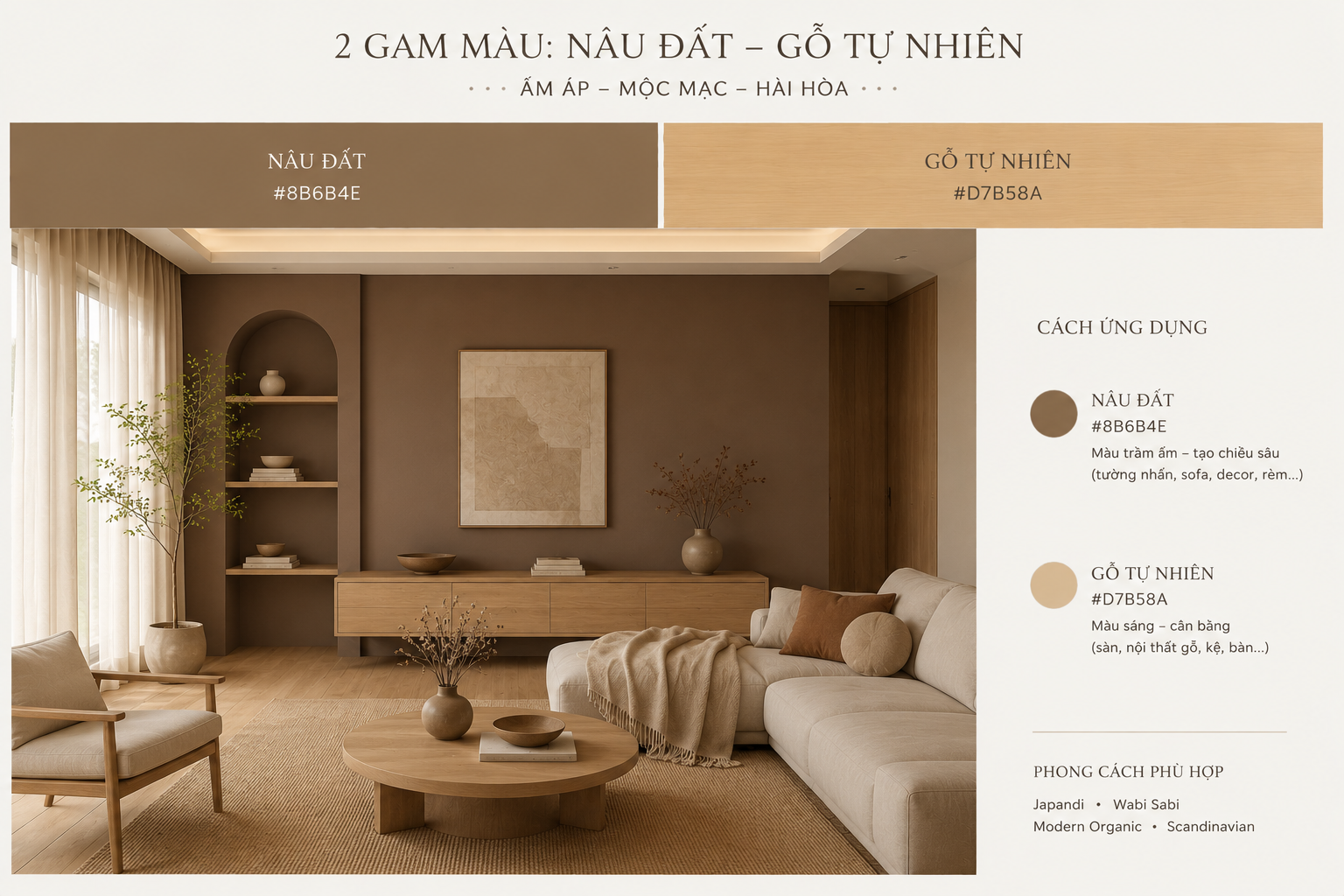 Màu nâu đất và gỗ tự nhiên nội thất