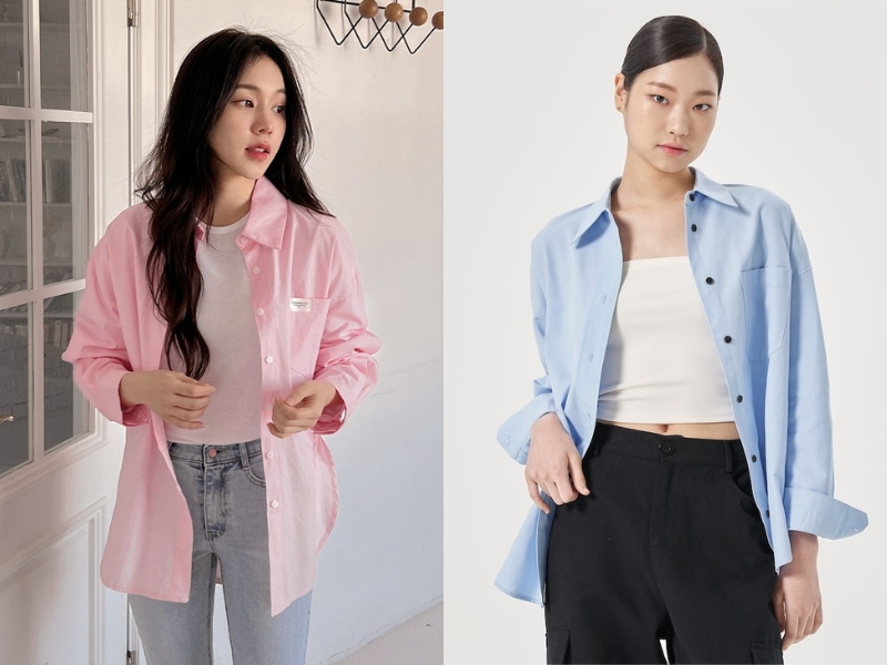 Áo sơ mi khoác ngoài với quần bò