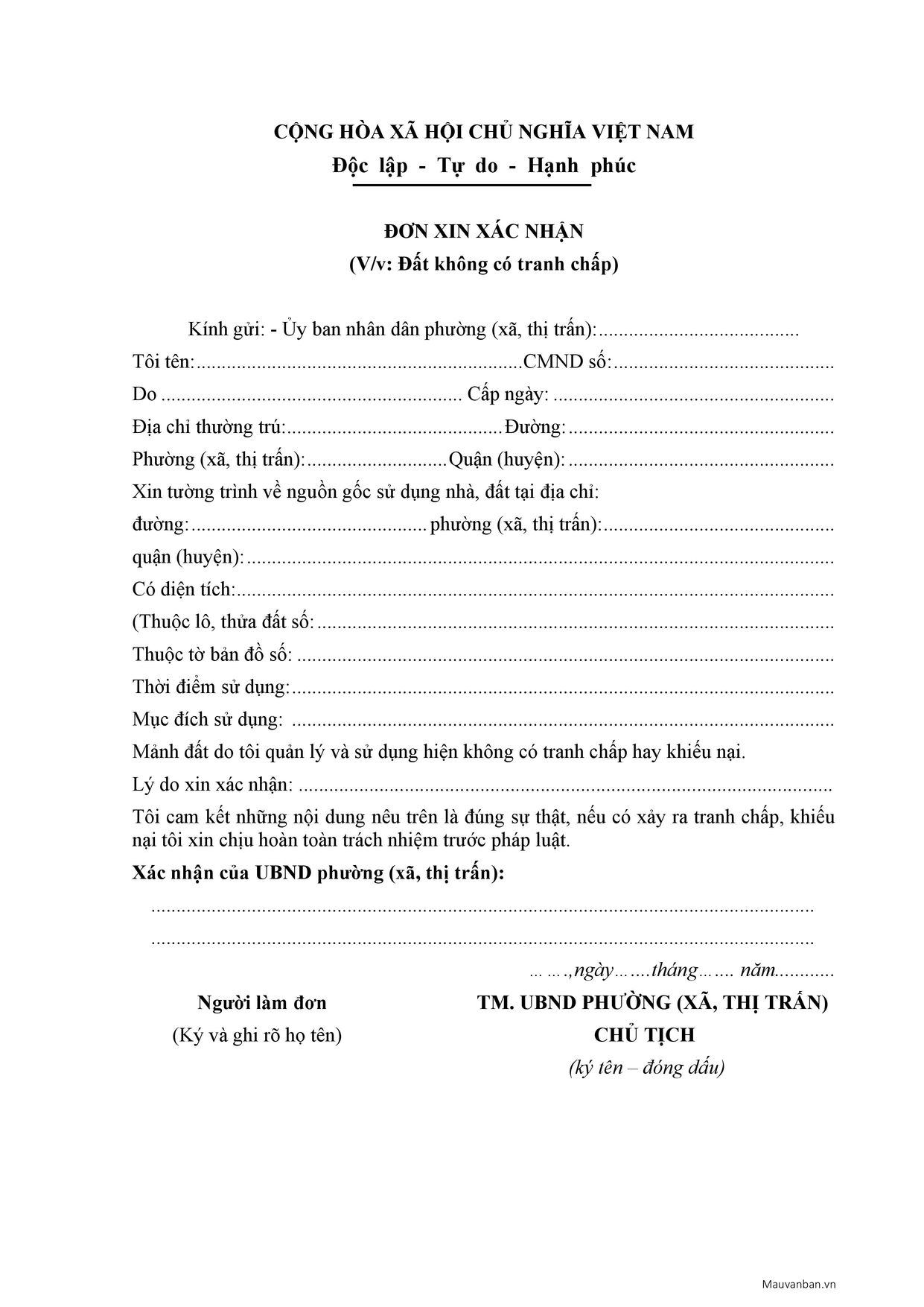 Giấy xác nhận tình trạng nhà ở