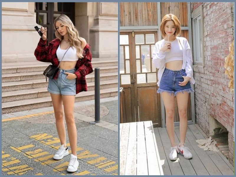 Croptop, quần short và sneaker