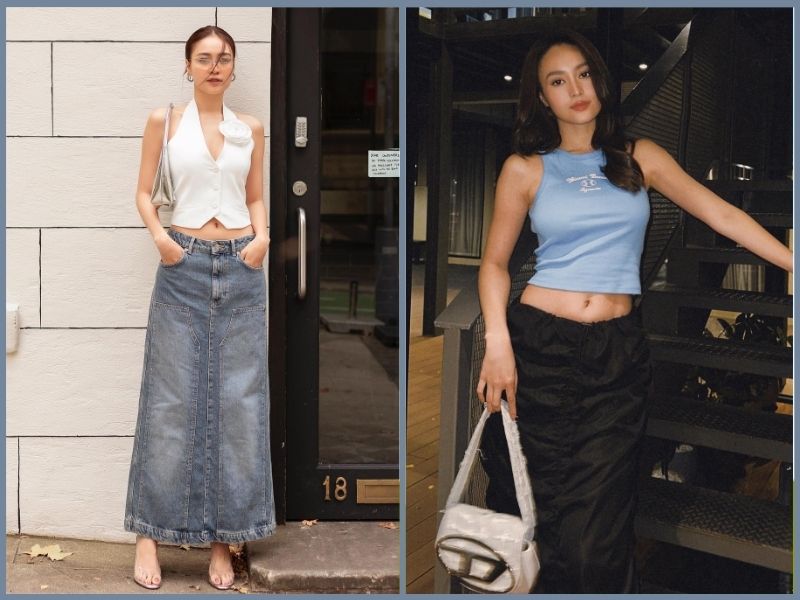 Chân váy dài phối đồ mùa hè nữ gầy