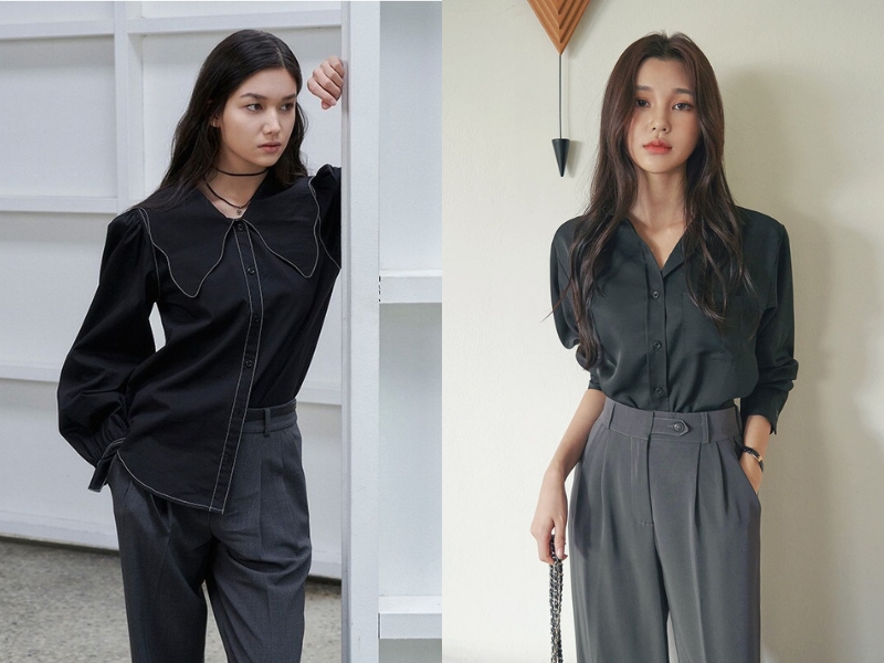 Áo sơ mi đen phối quần tây
