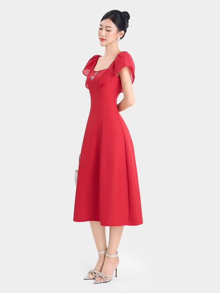Đầm midi cổ vuông