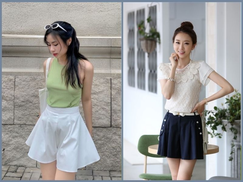 Quần short giả váy phối áo mùa hè