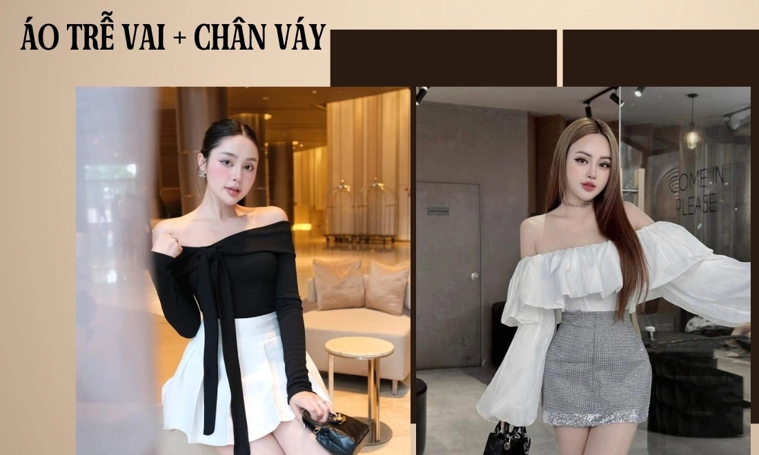 Áo trễ vai cùng váy ngắn – Cách phối đồ đi đám cưới đơn giản