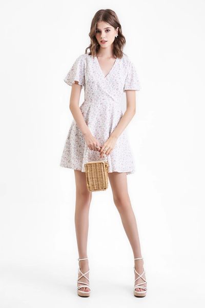 Đầm midi đắp chéo tay cánh tiên