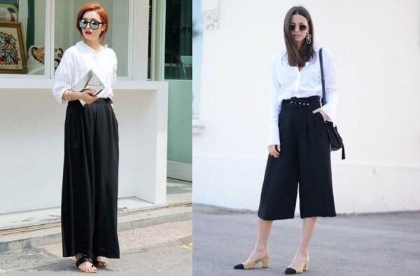 Áo sơ mi trắng phối quần culottes