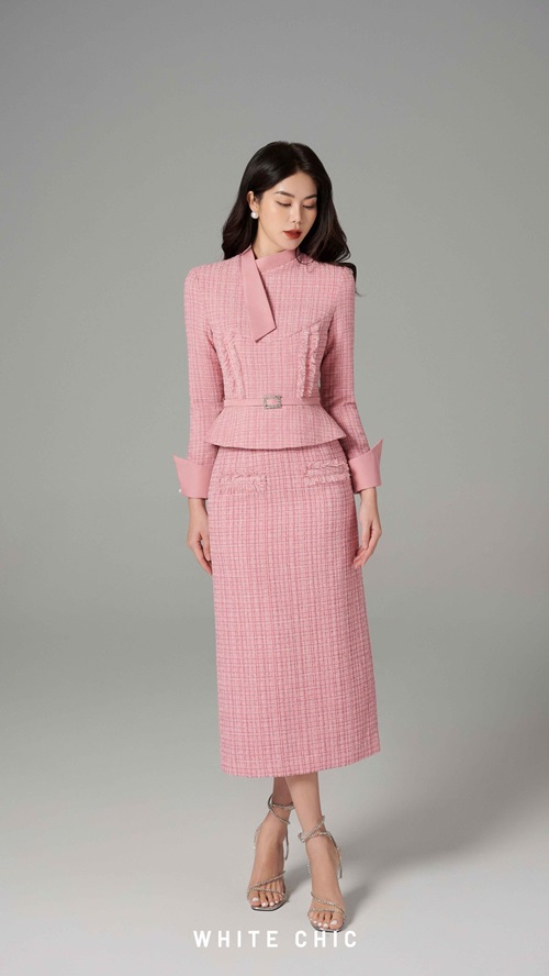 Sét váy làm từ chất liệu tweed công sở