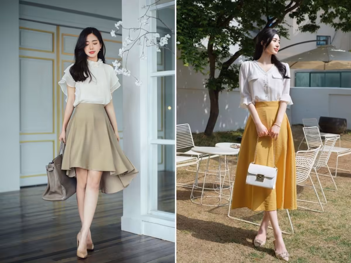 Chân váy xòe công sở mềm mại