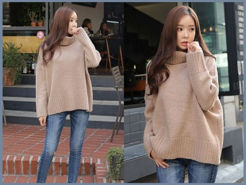 Phối đồ basic nữ với áo len và quần jeans
