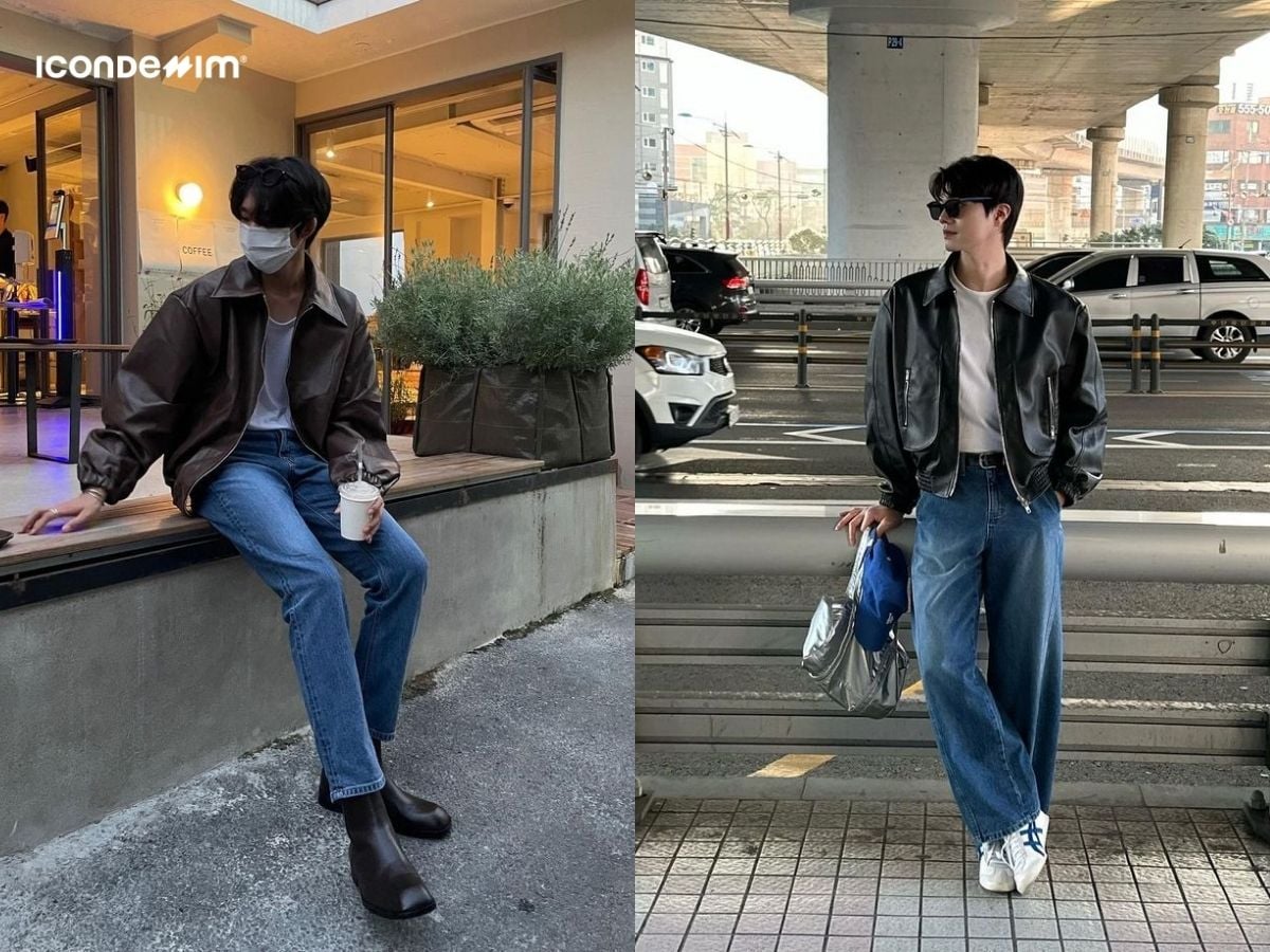 Mix áo khoác da với quần jeans và một chiếc áo thun basic bên trong