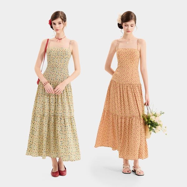 Đầm maxi 2 dây 3 tầng