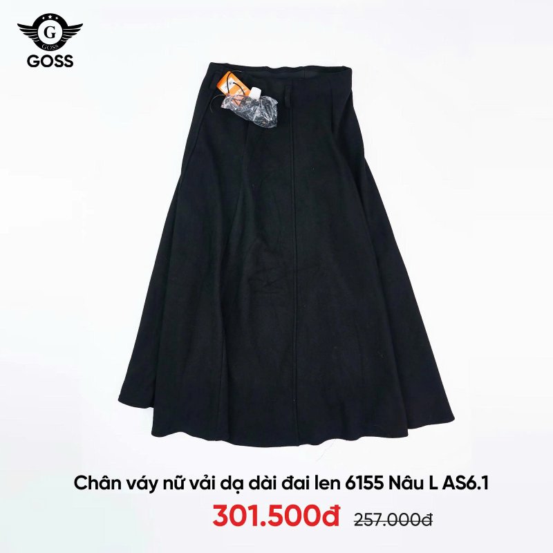 Chân váy nữ vải dạ dài đai len màu đen — lựa chọn cổ điển cho văn phòng