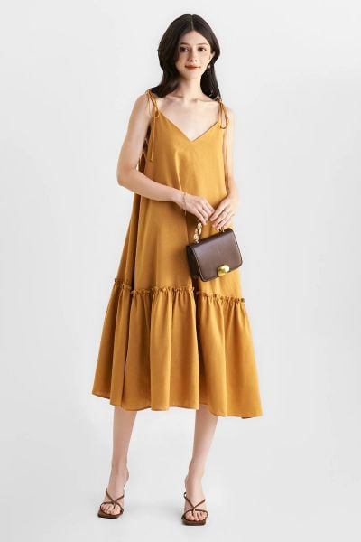 Đầm linen sát nách hạ eo