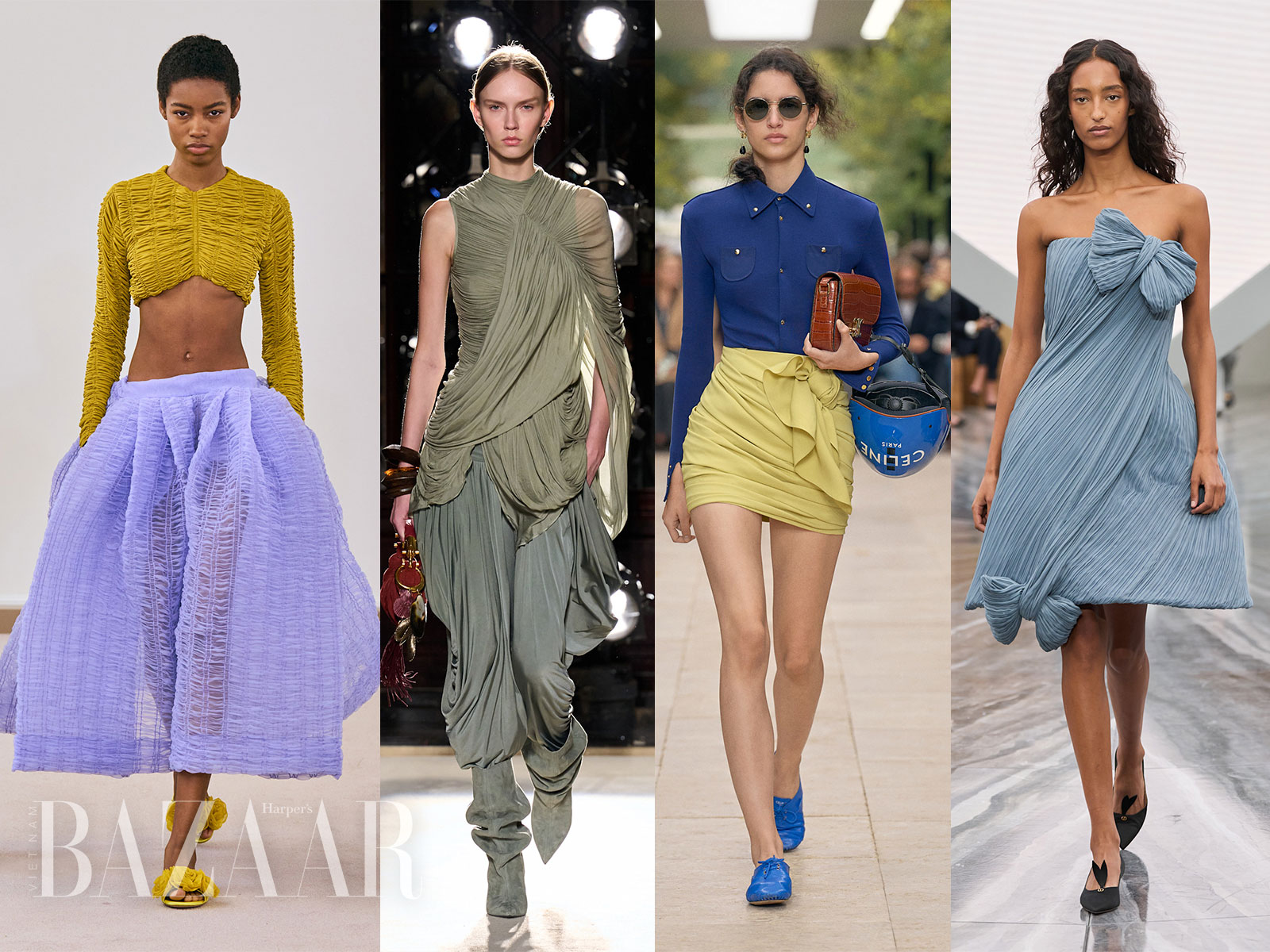 Pleats please với nhịp rơi mềm và chuyển động rõ