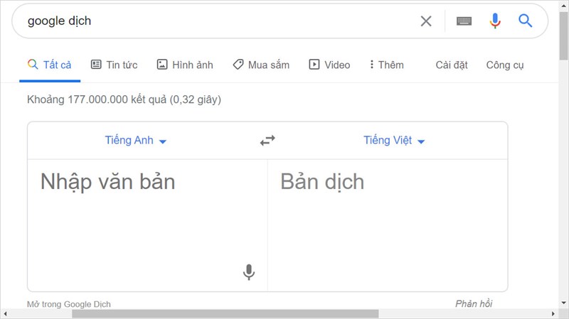 Giao diện Google Dịch khi dịch tài liệu