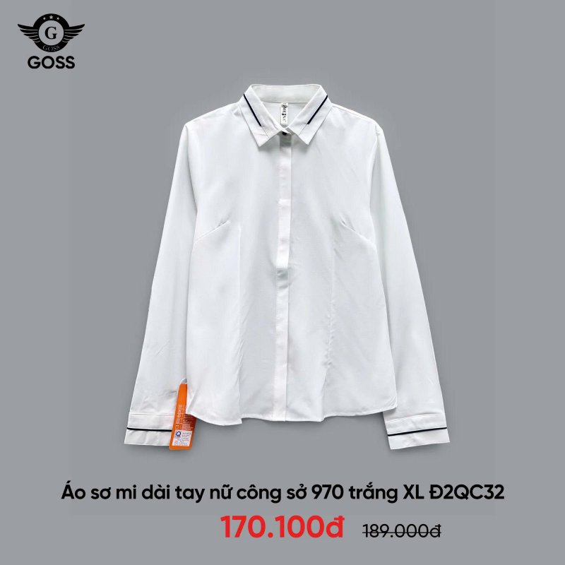 Áo sơ mi dài tay nữ công sở model 970 màu trắng — form dáng cân đối mọi vóc dáng