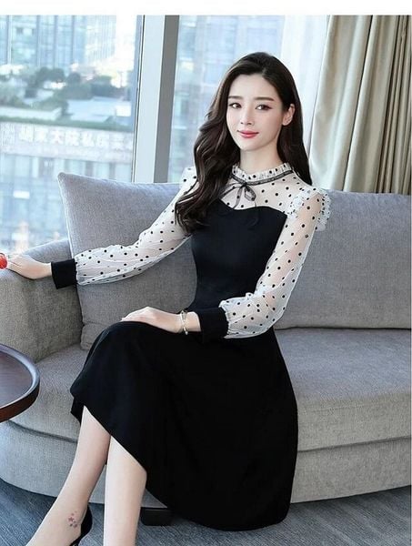 Váy xòe công sở tay dài