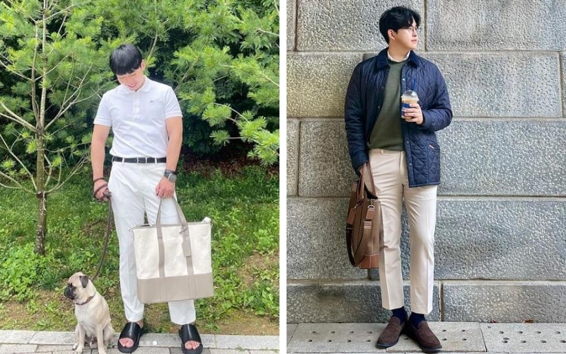 Một chiếc quần tây với phom dáng vừa vặn sẽ là mảnh ghép ấn tượng cho chàng khi diện phong cách smart casual