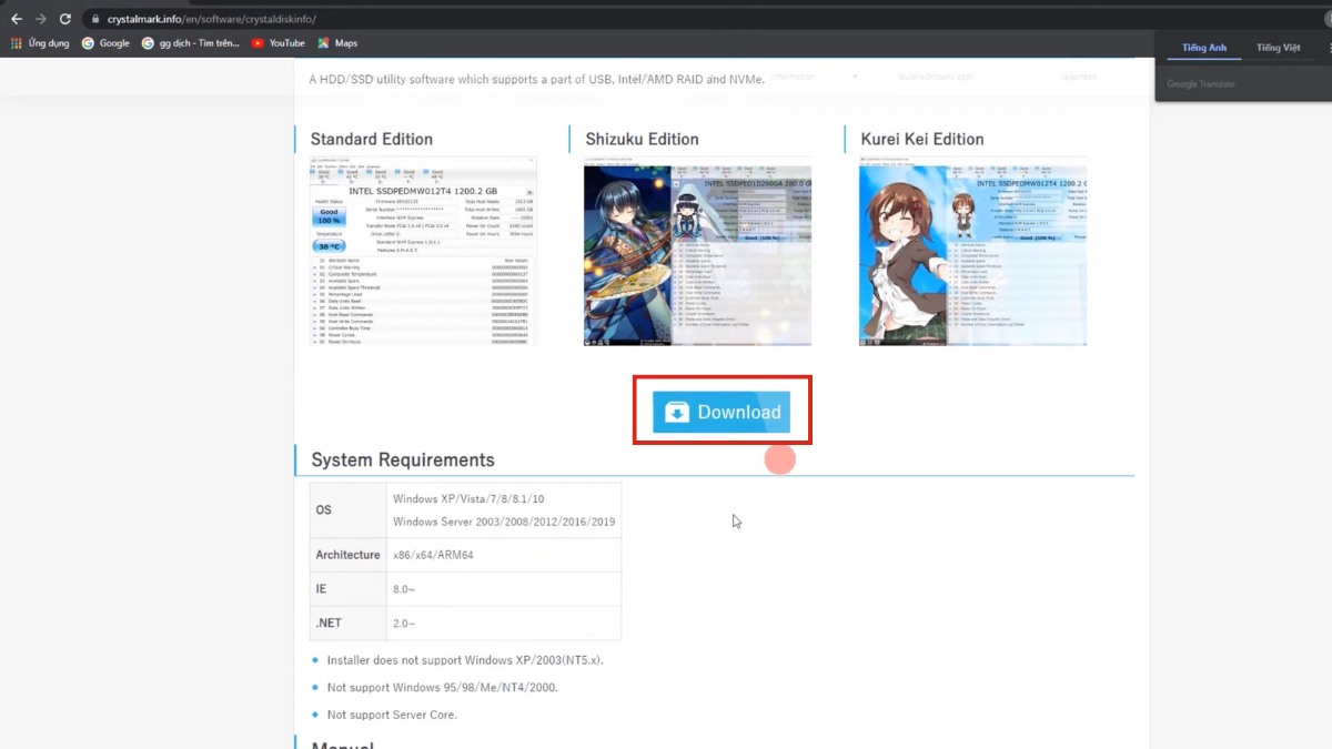 Tải và cài đặt phần mềm CrystalDiskInfo