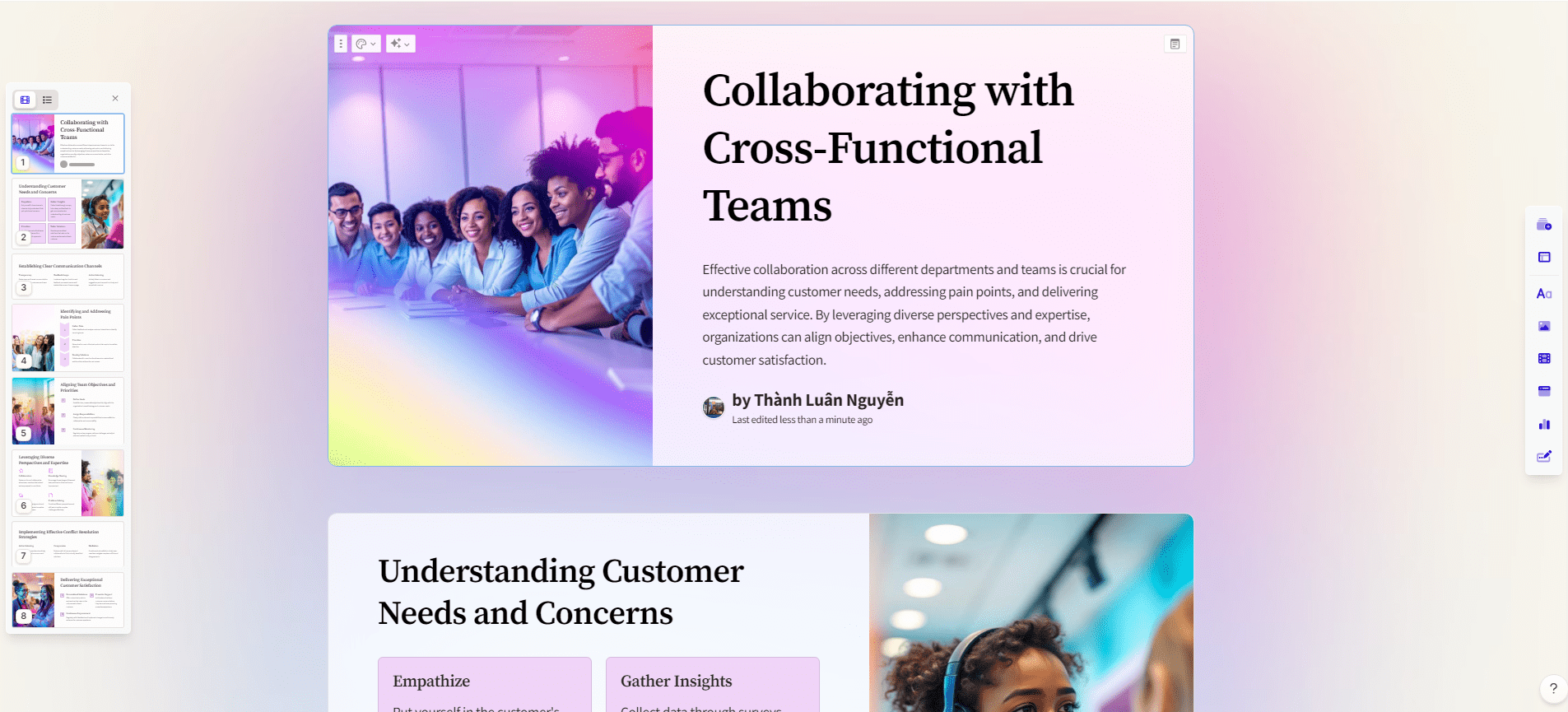 Giao diện chỉnh sửa chi tiết slide sau khi đã tạo xong
