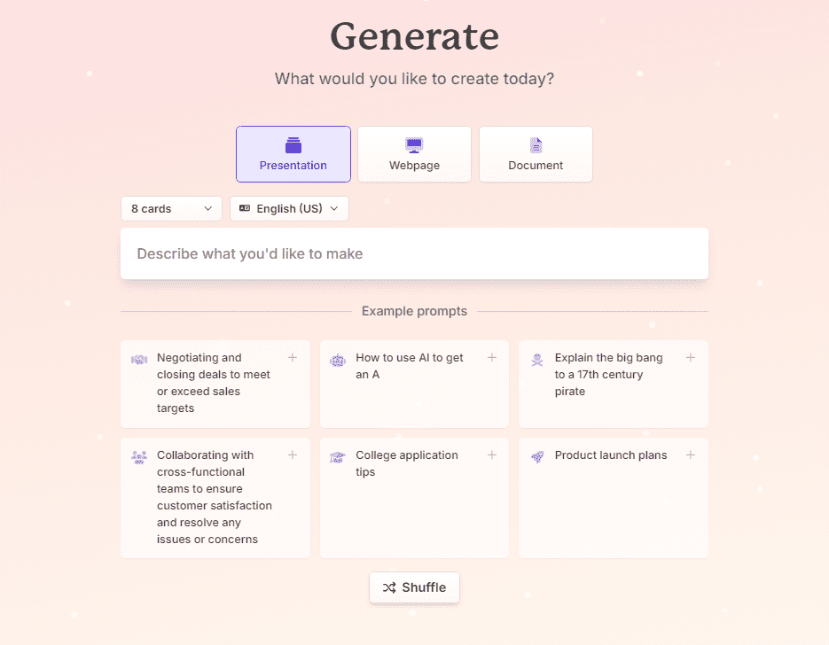 Giao diện tạo dàn ý và tùy chỉnh nội dung slide trong Gamma AI