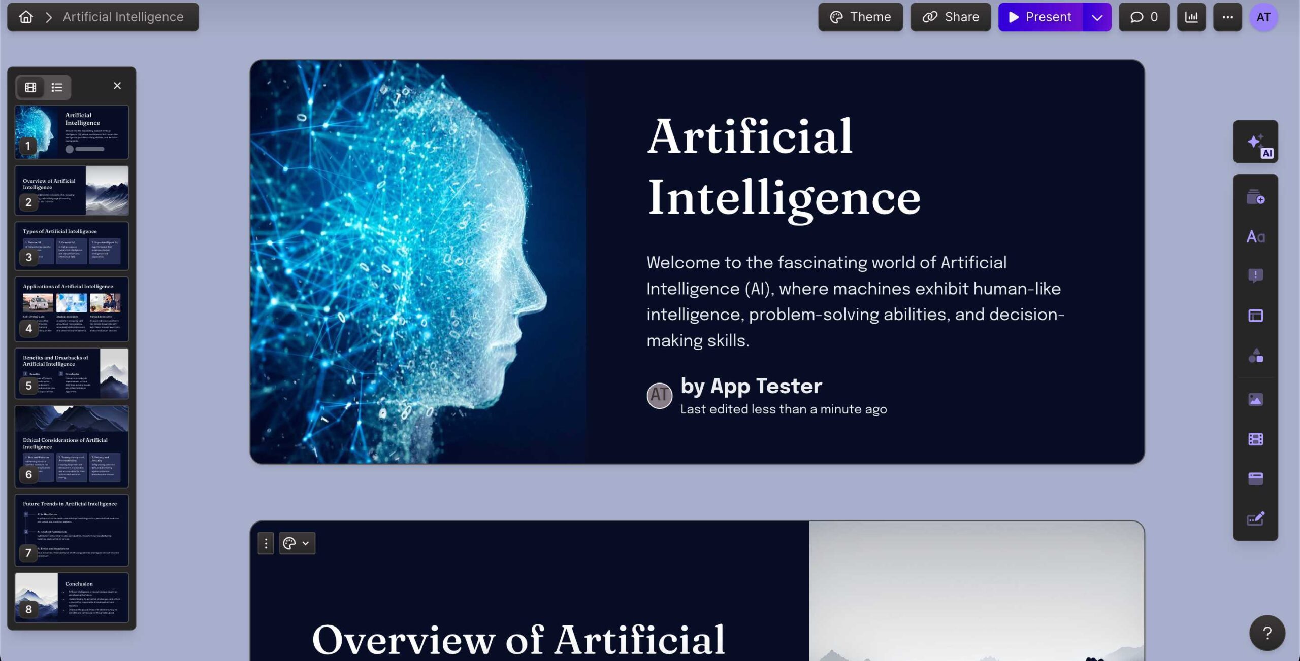 Tính năng tạo slide tự động của Gamma AI với dàn ý được sinh ra từ AI
