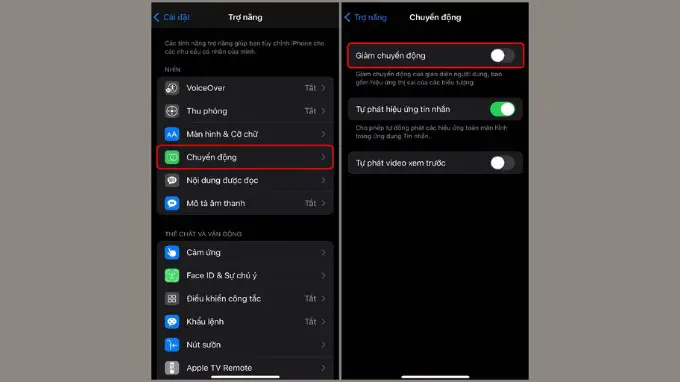 Giảm chuyển động trên iPhone