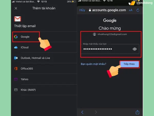 Màn hình đăng nhập tài khoản Google trên điện thoại