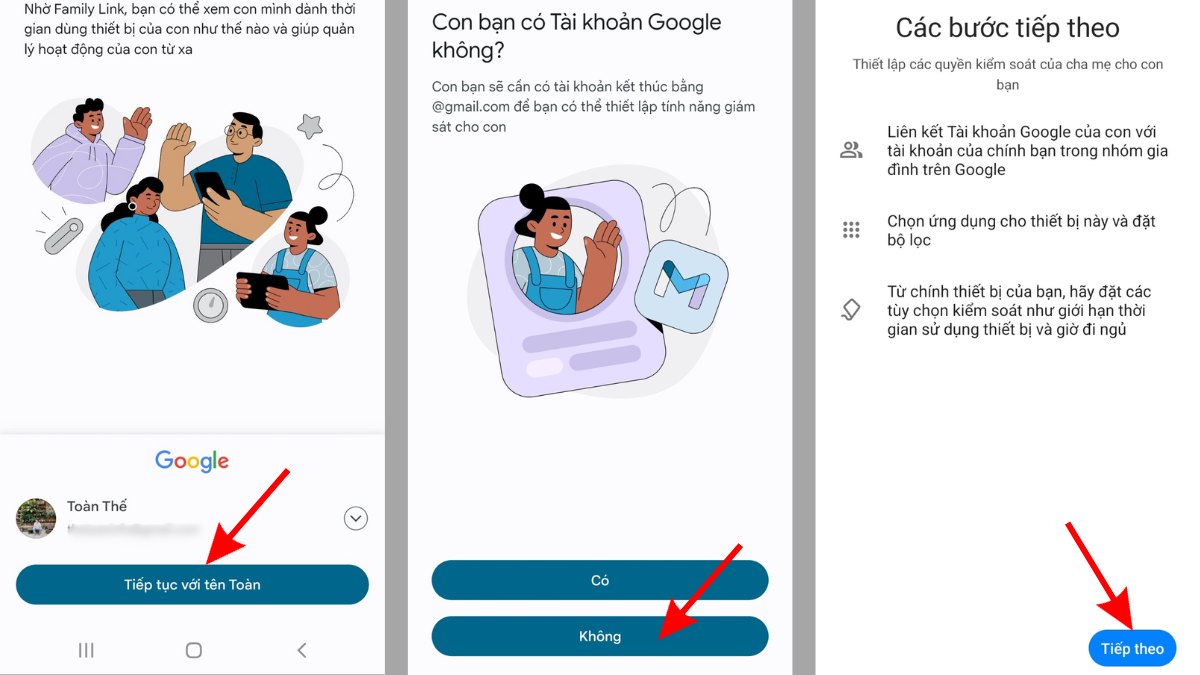 Giao diện Google Family Link trên điện thoại thông minh