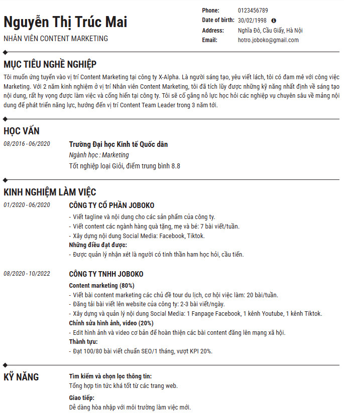 CV tối ưu cho hệ thống ATS