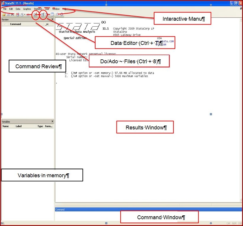 Giao diện phần mềm Stata
