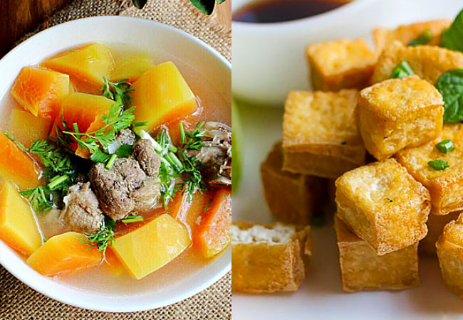 Thực đơn tiết kiệm với canh đu đủ xương heo và đậu hũ chiên